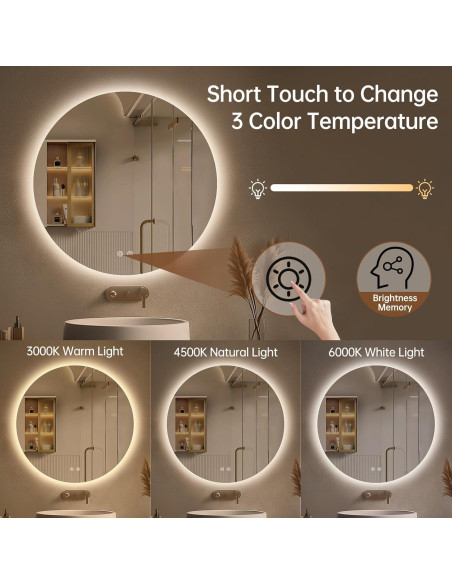 Espejo LED Retroiluminado LOVESPEJO 61x61 cm Anti-Vapor 3 Colores