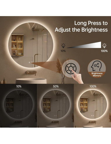 Espejo LED Retroiluminado LOVESPEJO 61x61 cm Anti-Vapor 3 Colores