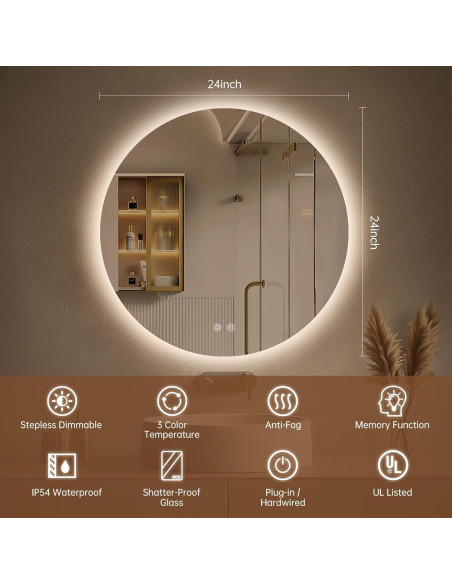 Espejo LED Retroiluminado LOVESPEJO 61x61 cm Anti-Vapor 3 Colores