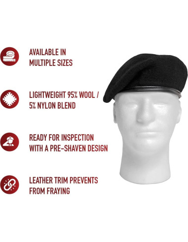 Boina Pre-Afeitada Rothco para Hombres - Lana Negra 16.5 cm