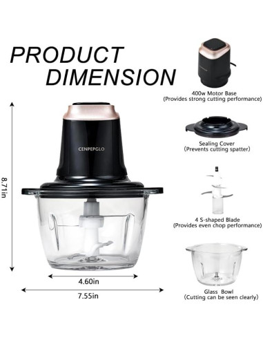 Picadora de Alimentos Eléctrica Cenpepglo 2L 400W Negra