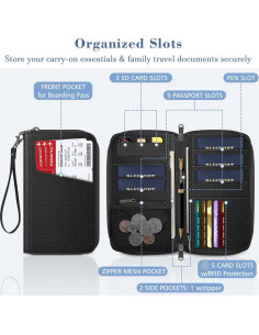 Billetera Organizador de Pasaportes Fintie APPA - RFID, Unisex, Negro 2