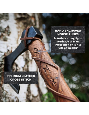 Hacha Vikinga de Dos Manos Norse Tradesman con Runas - 61 cm