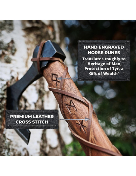 Hacha Vikinga de Dos Manos Norse Tradesman con Runas - 61 cm