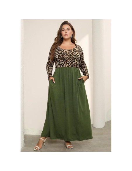 Vestido Maxi Talla Grande Nemidor Estampado Chevron con Bolsillos