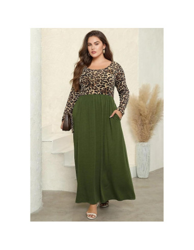 Vestido Maxi Talla Grande Nemidor Estampado Chevron con Bolsillos