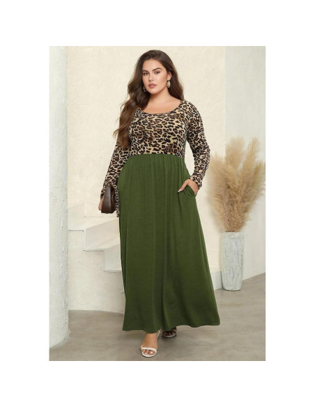 Vestido Maxi Talla Grande Nemidor Estampado Chevron con Bolsillos