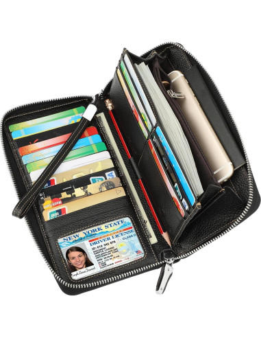 Billetera Clutch de Cuero Lavemi Mujer RFID Grande Negra