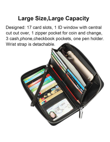 Billetera Clutch de Cuero Lavemi Mujer RFID Grande Negra