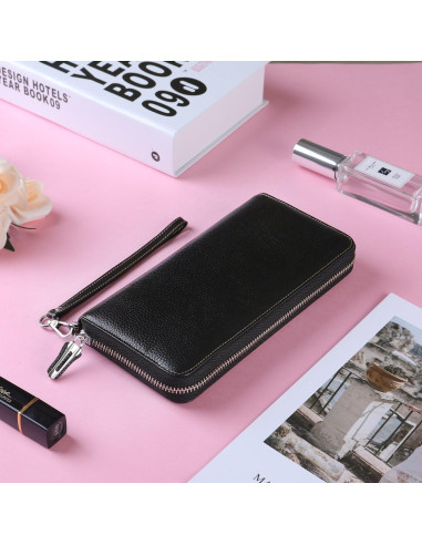 Billetera Clutch de Cuero Lavemi Mujer RFID Grande Negra