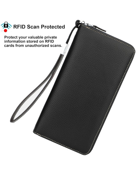 Billetera Clutch de Cuero Lavemi Mujer RFID Grande Negra