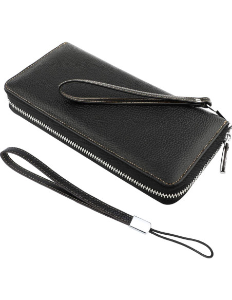Billetera Clutch de Cuero Lavemi Mujer RFID Grande Negra