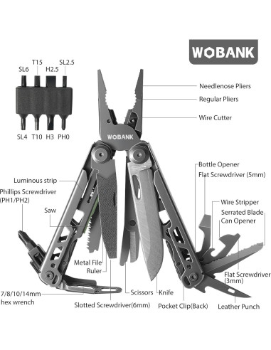 Multiherramienta 33-en-1 WOBANK Acero Inoxidable Camping