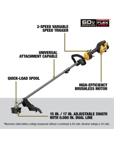 Cortadora de Hilo DEWALT DCST972B 60V MAX 17" Amarillo/Negro