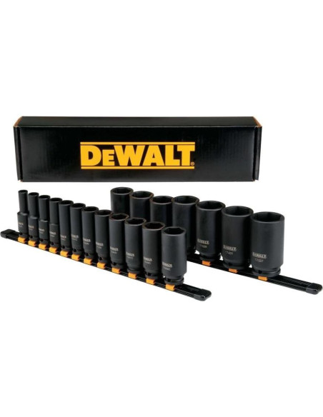 Juego de Enchufes de Impacto Profundo DEWALT 19 Piezas 1/2"