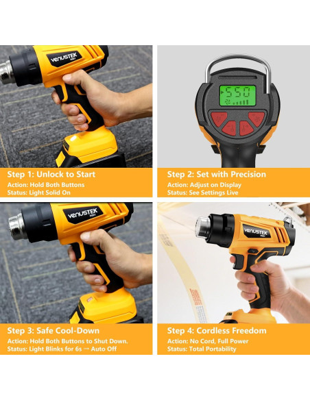 Pistola de Calor Inalámbrica VENUSTEK 20V 2 Baterías 4.0Ah