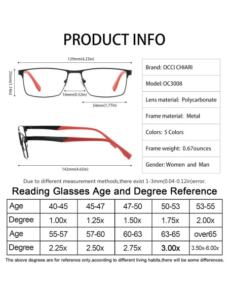 Gafas de Lectura OCCI CHIARI con Filtro Luz Azul 2.5x Hombres