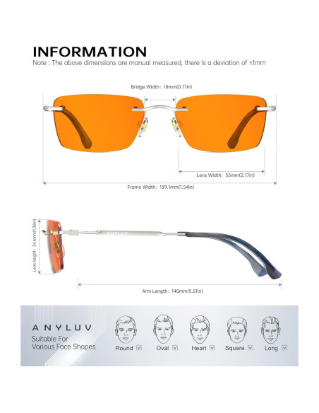 Gafas de Luz Azul Sin Montura ANYLUV para Hombres - Plata/Azul