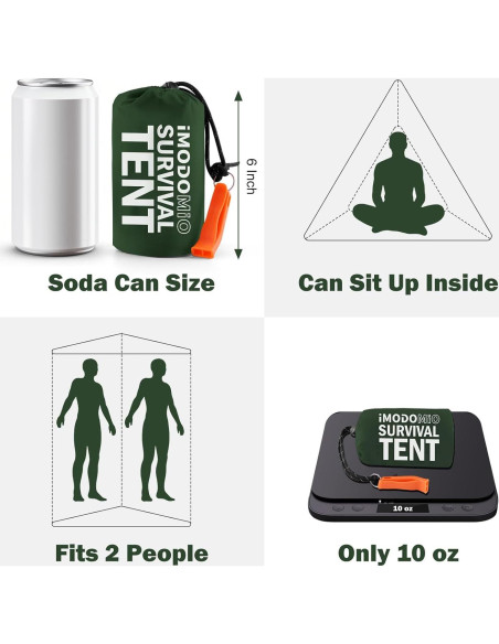 Tienda de Supervivencia Mylar 2 Personas con Silbato y Paracord