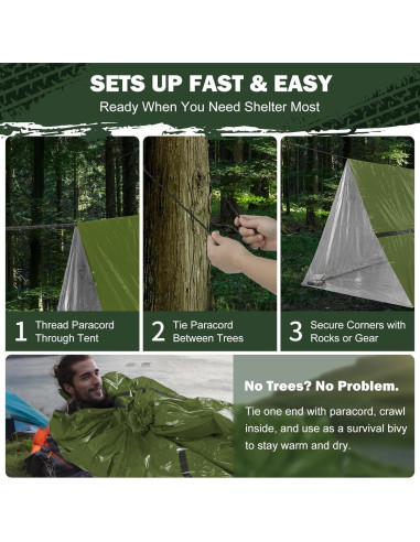 Tienda de Supervivencia Mylar 2 Personas con Silbato y Paracord