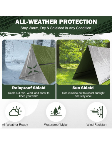 Tienda de Supervivencia Mylar 2 Personas con Silbato y Paracord