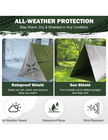 Tienda de Supervivencia Mylar 2 Personas con Silbato y Paracord