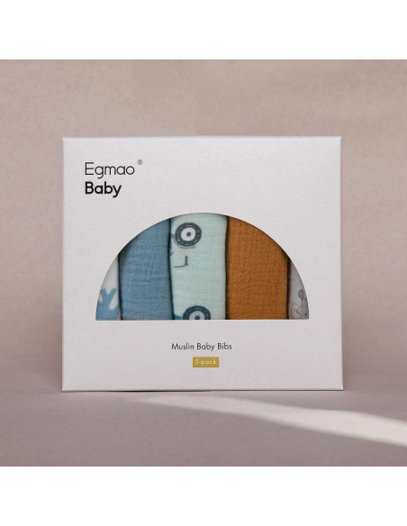 Baberos de Muselina Orgánica Egmao 5 Piezas para Bebés