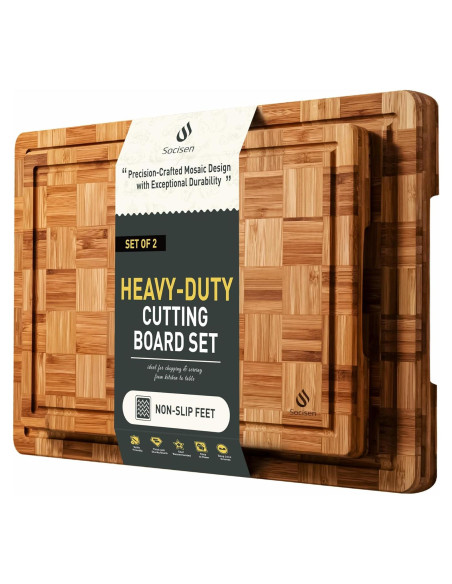Juego de 2 tablas de cortar de bambú antideslizantes Socisen