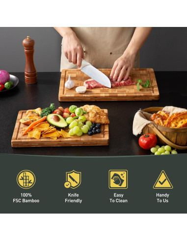 Juego de 2 tablas de cortar de bambú antideslizantes Socisen