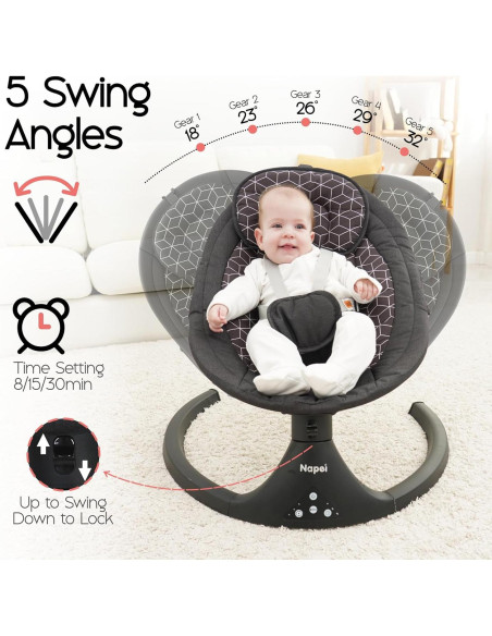 Columpio Eléctrico Napei para Bebés 0-9 Meses, 5 Velocidades