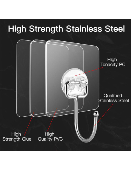 Paquete de 12 Ganchos Adhesivos Strjobaili 20 kg Acero Inoxidable