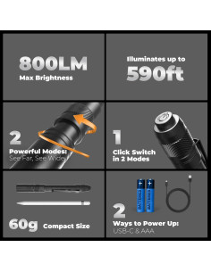 Linterna de bolígrafo recargable Lightbeoneus 800LM negra 2