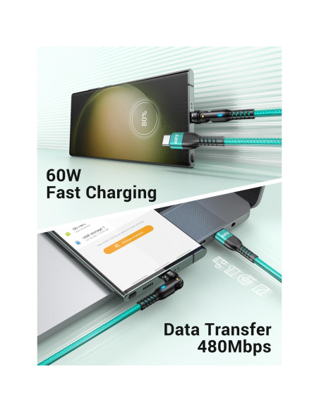 Cable de Carga Magnético AUFU 60W 1.83m Tipo C/Micro USB Verde