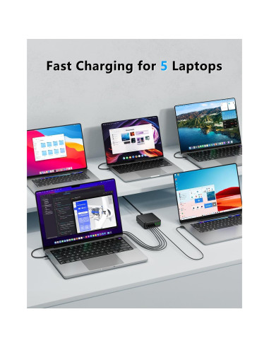 Cargador USB C 500W 8 Puertos Rápido PD 120W Negro