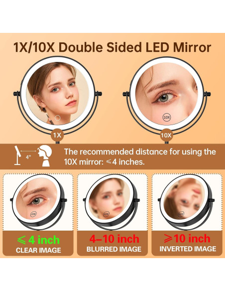 Espejo de Maquillaje Iluminado Gospire 20 cm 10X/1X Ajustable