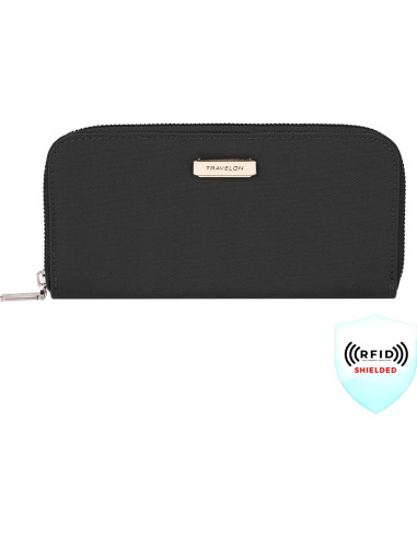 Billetera Travelon con bloqueo RFID - Negro, 8x10 cm