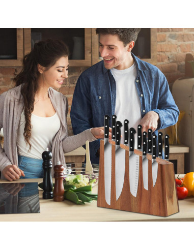 Bloque de cuchillos magnético Uniharpa de madera de acacia 31.75x26.67cm