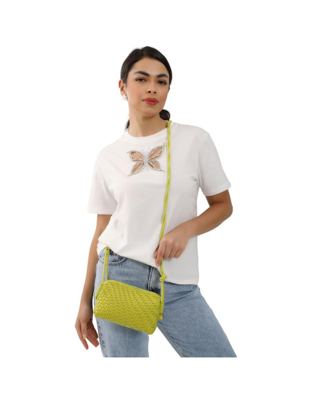 Bolso Cruzado de Cuero Vegano Dabdays Verde Claro 19x8x11cm