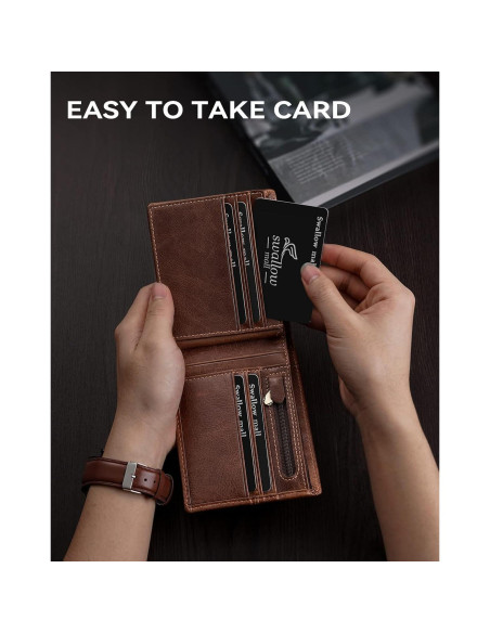 Billetera de Cuero Genuino Swallowmall para Hombres con Bloqueo RFID