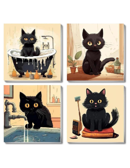 Kit de Pintura por Números Fotasmua Gato Negro 4 Piezas 20x20 cm