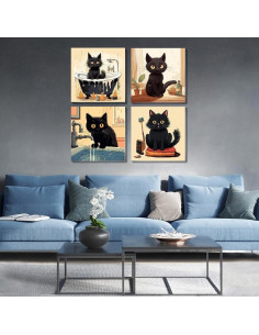 Kit de Pintura por Números Fotasmua Gato Negro 4 Piezas 20x20 cm 2