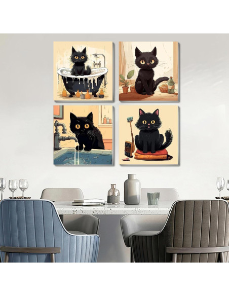 Kit de Pintura por Números Fotasmua Gato Negro 4 Piezas 20x20 cm