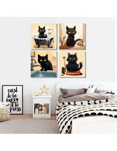 Kit de Pintura por Números Fotasmua Gato Negro 4 Piezas 20x20 cm