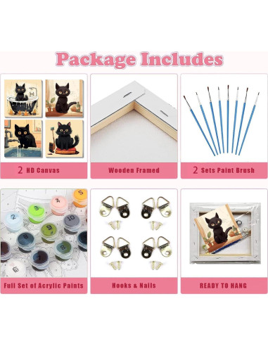 Kit de Pintura por Números Fotasmua Gato Negro 4 Piezas 20x20 cm