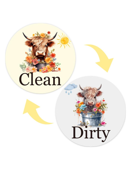 Imán Limpio Sucio para Lavavajillas MENIFEND Vaca Flor 8 cm