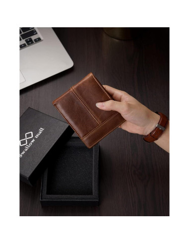 Billetera de Cuero Genuino Swallowmall para Hombres con Bloqueo RFID