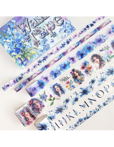Juego de Washi Tape 13 Rollos - Cintas Decorativas Azules Brillantes