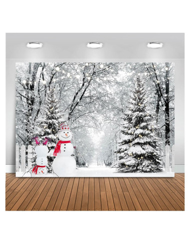 Fondo de Fotografía Invierno Mocsicka 3.05x2.44m Muñeco de Nieve