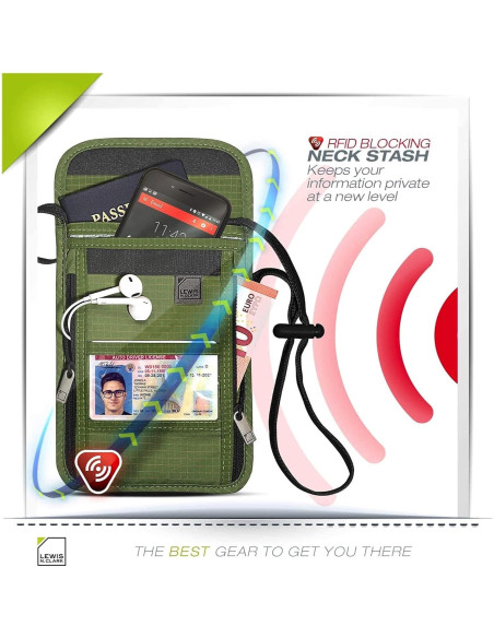 Billetera de bloqueo RFID Lewis N. Clark Oliva 20.3x14 cm Billetera de bloqueo RFID Lewis N. Clark Oliva 20.3x14 cm