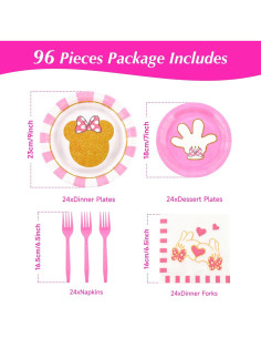 Juego de Vajilla de Fiesta Rosa 96 Piezas para 24 Invitados 2